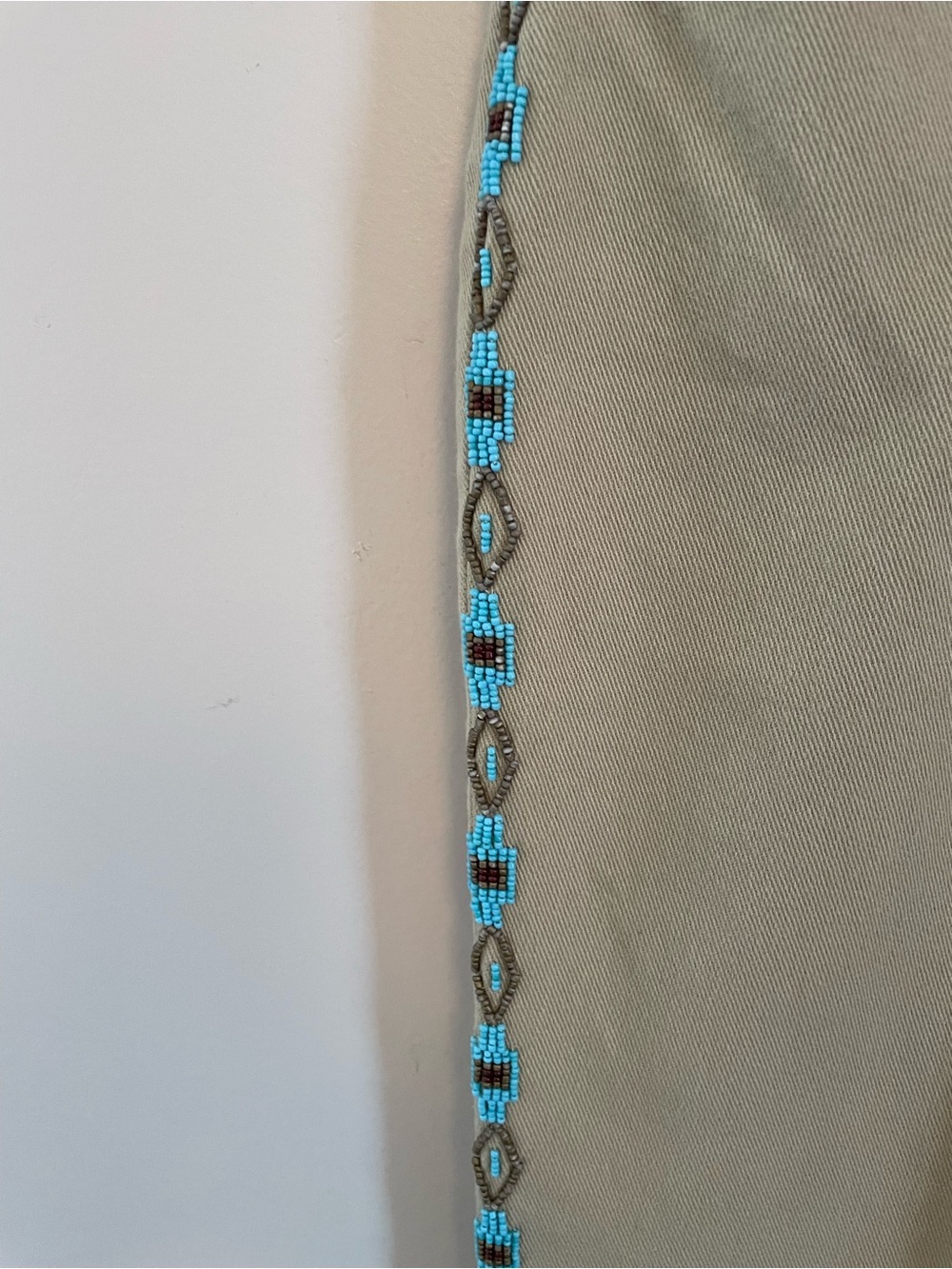 Ralph Lauren Jeans Co. Vintage Tan Jeans w Turquoise Beading Size 12 Made in HK - Picture 4 of 15